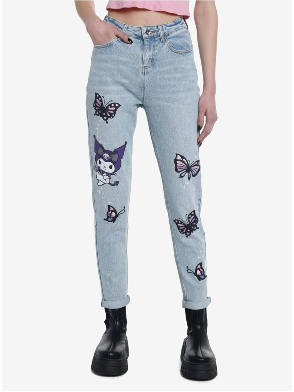 NWT Hello Kitty x Hot Topic Sanrio Mom Jeans Butterfly Garden Kuromi Size 19/2X